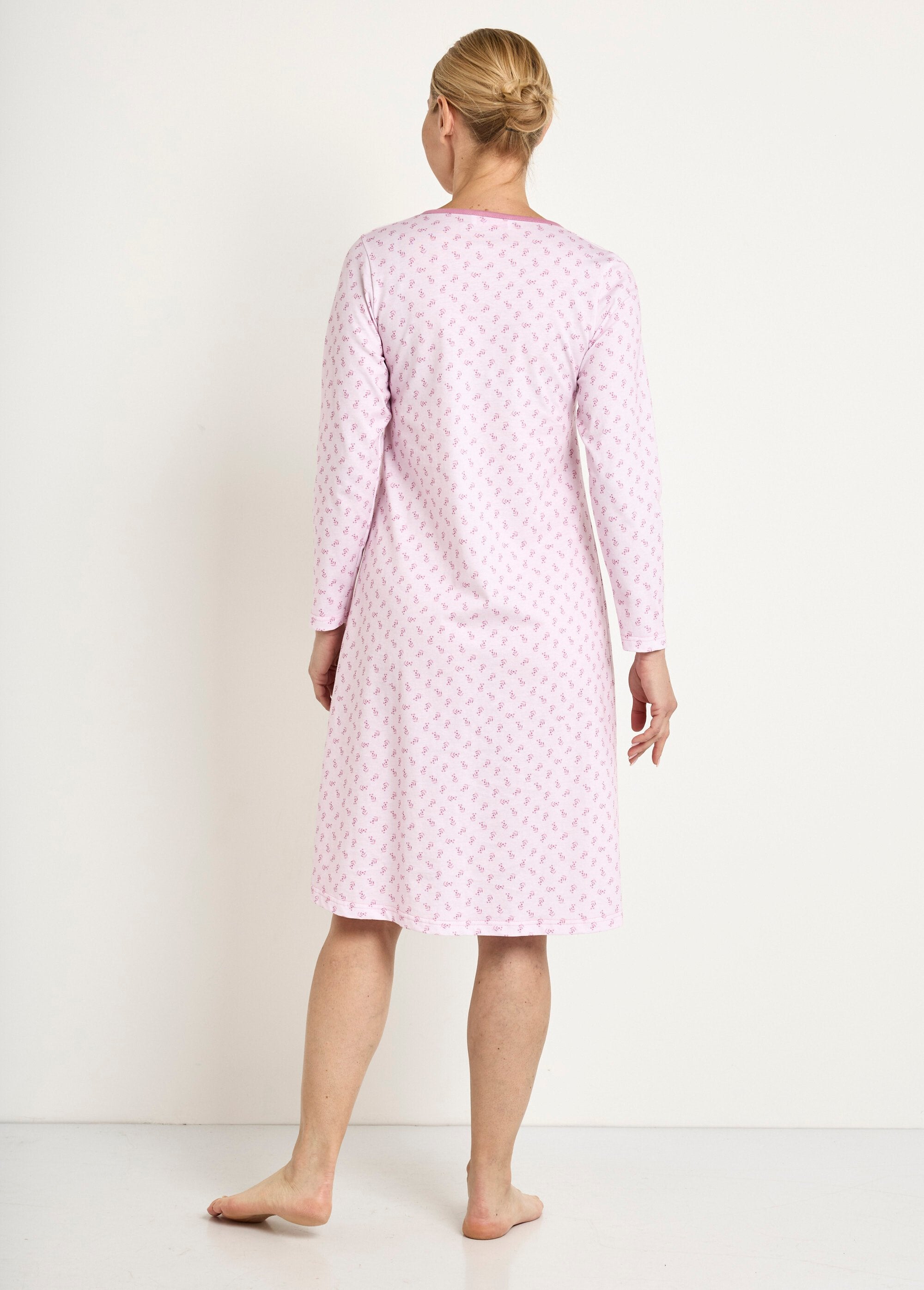 Long_3/4_sleeve_printed_cotton_nightgown_Pink_DO1_slim