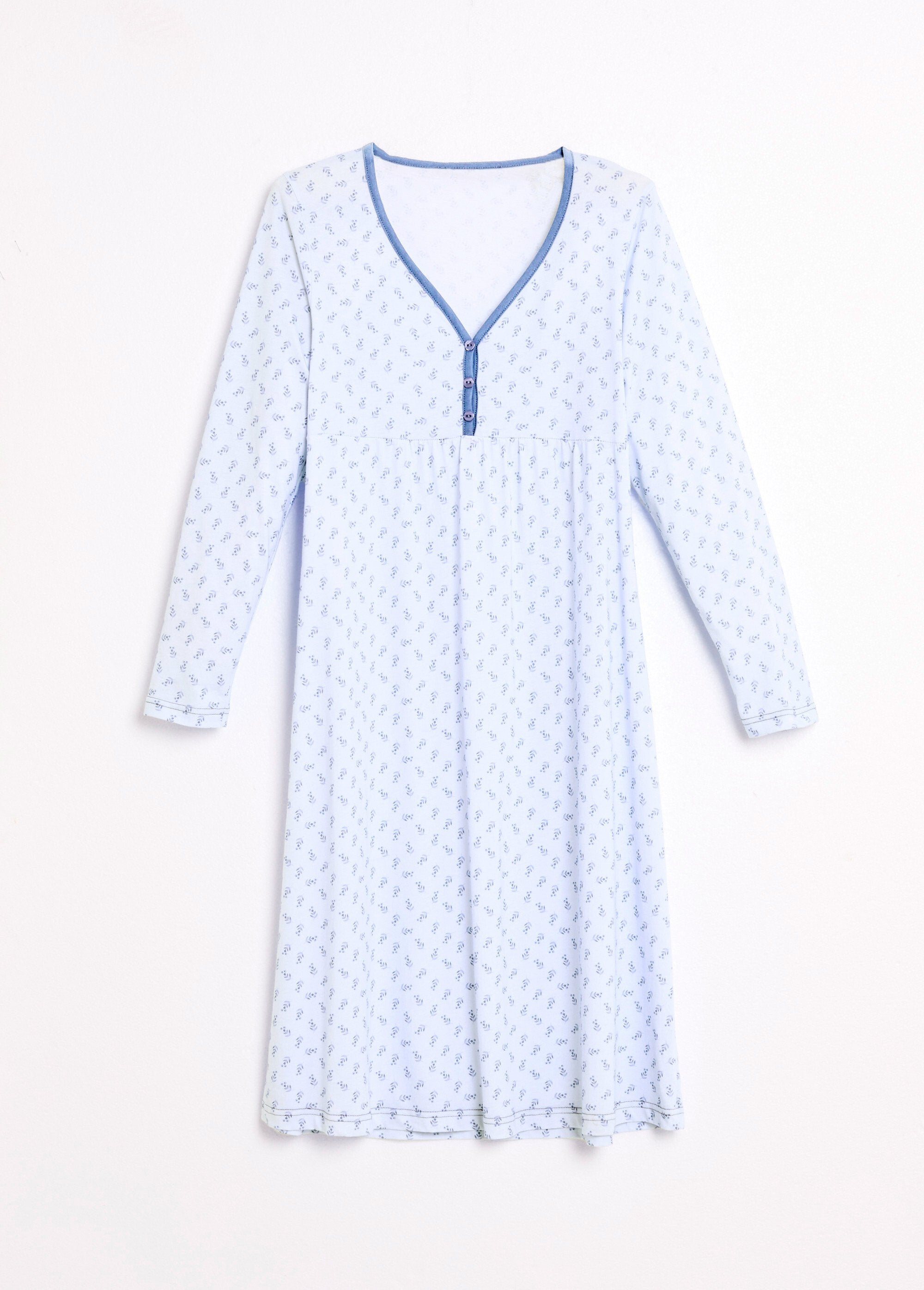Long_3/4_sleeve_printed_cotton_nightgown_Blue_AP1_slim