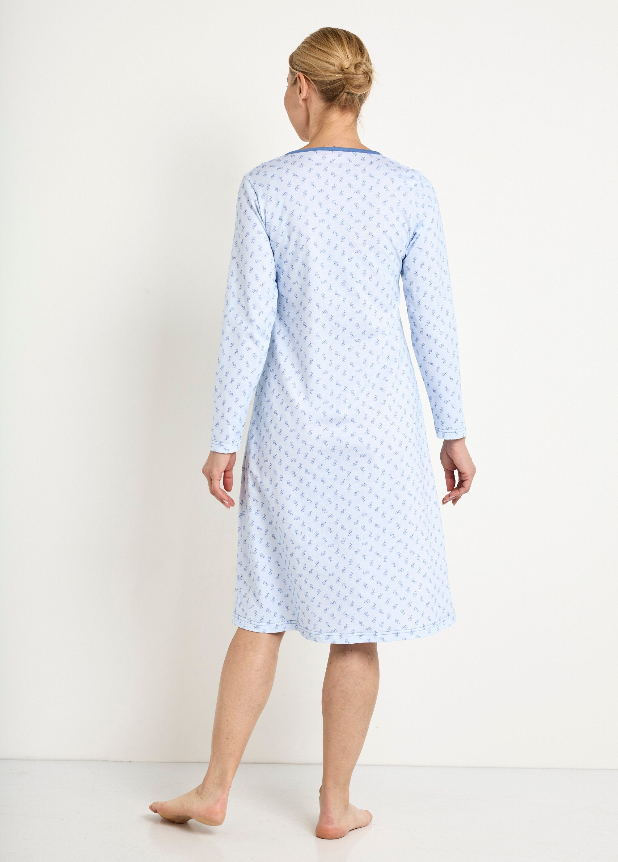Long_3/4_sleeve_printed_cotton_nightgown_Blue_DO1_slim