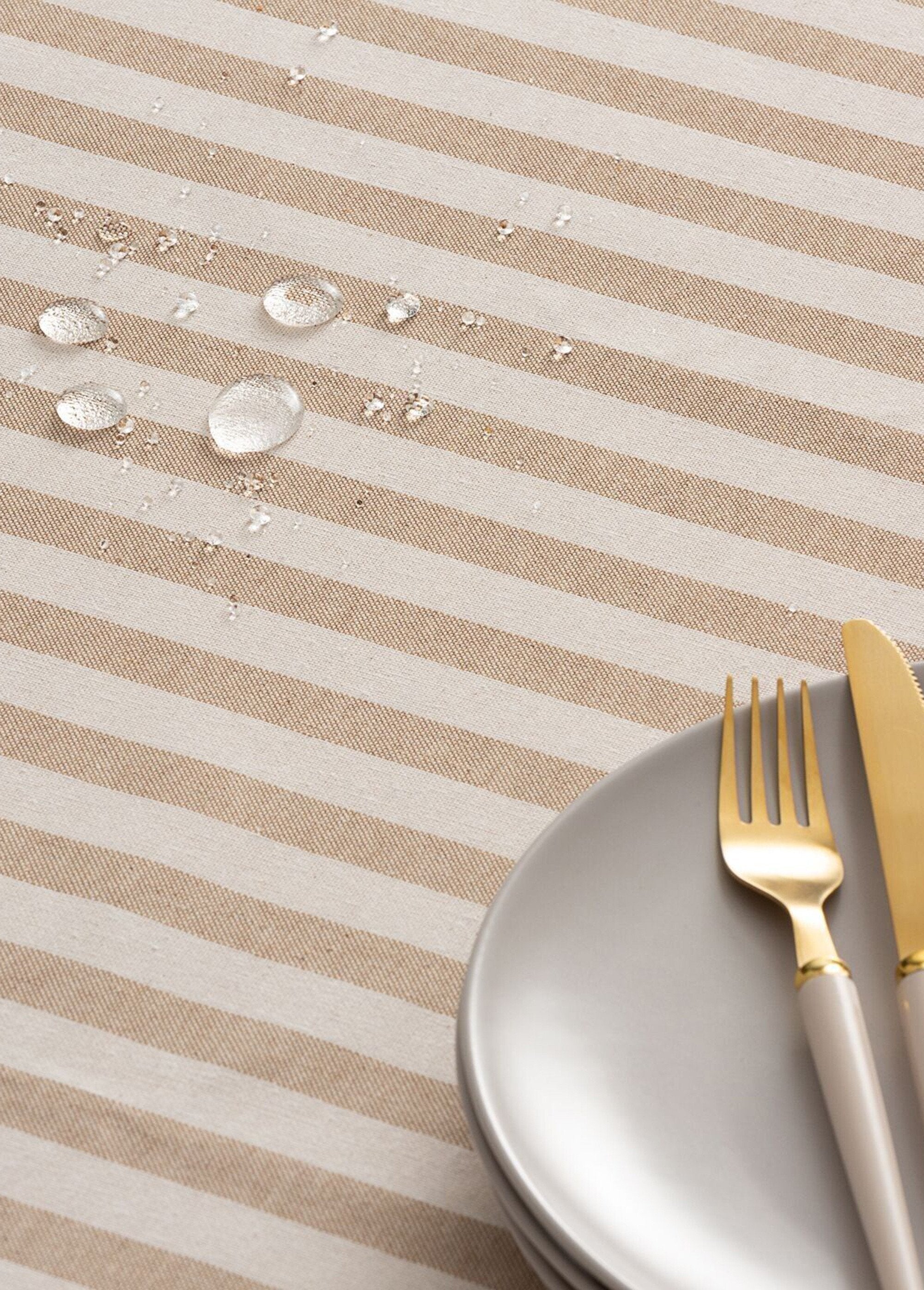 Stain-resistant_pure_cotton_tablecloth,_stripes_Beige_DE2_slim