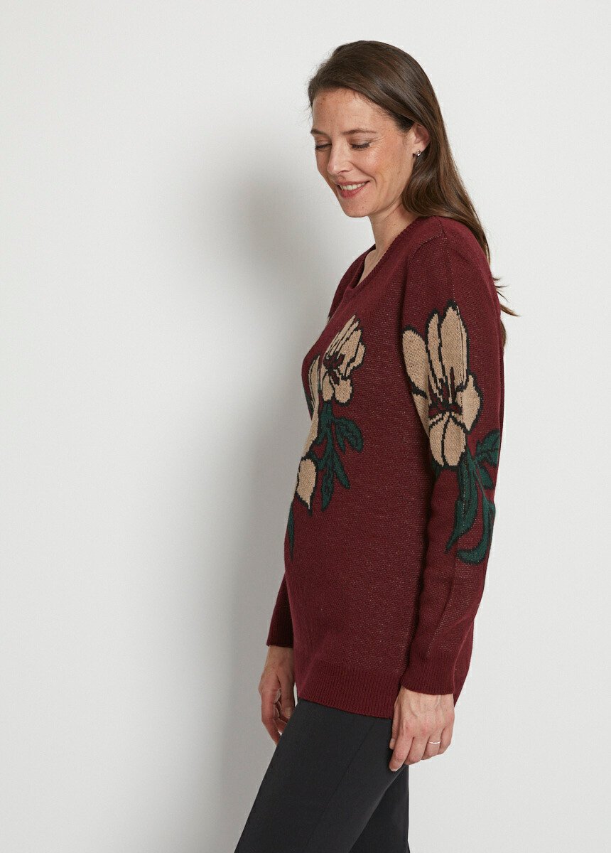 Floral_jacquard_round_neck_sweater_Bordeaux_DR1_slim