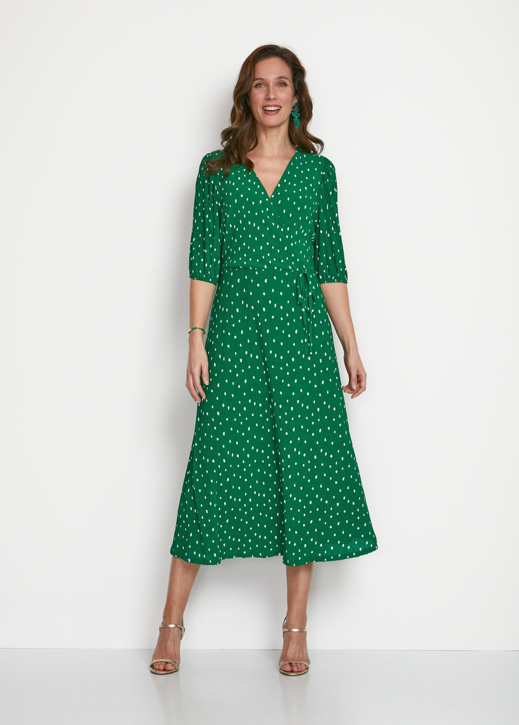 Mi Longue Robe Afibel Mid-length Polka Dot Wrap Dress Green And