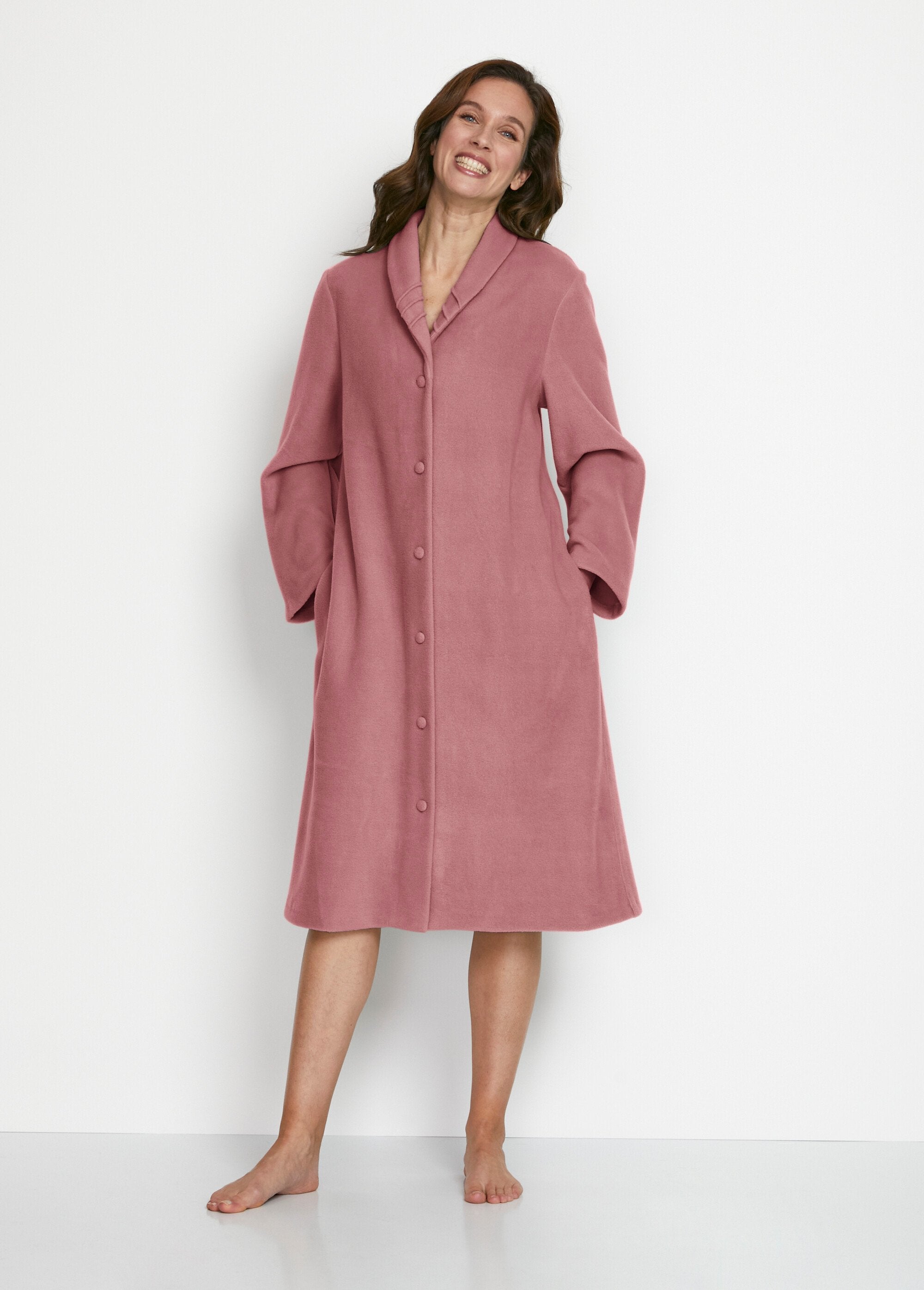 Sleepwear Womens Button Up Dressing Gowns Clothing Plain Fleece