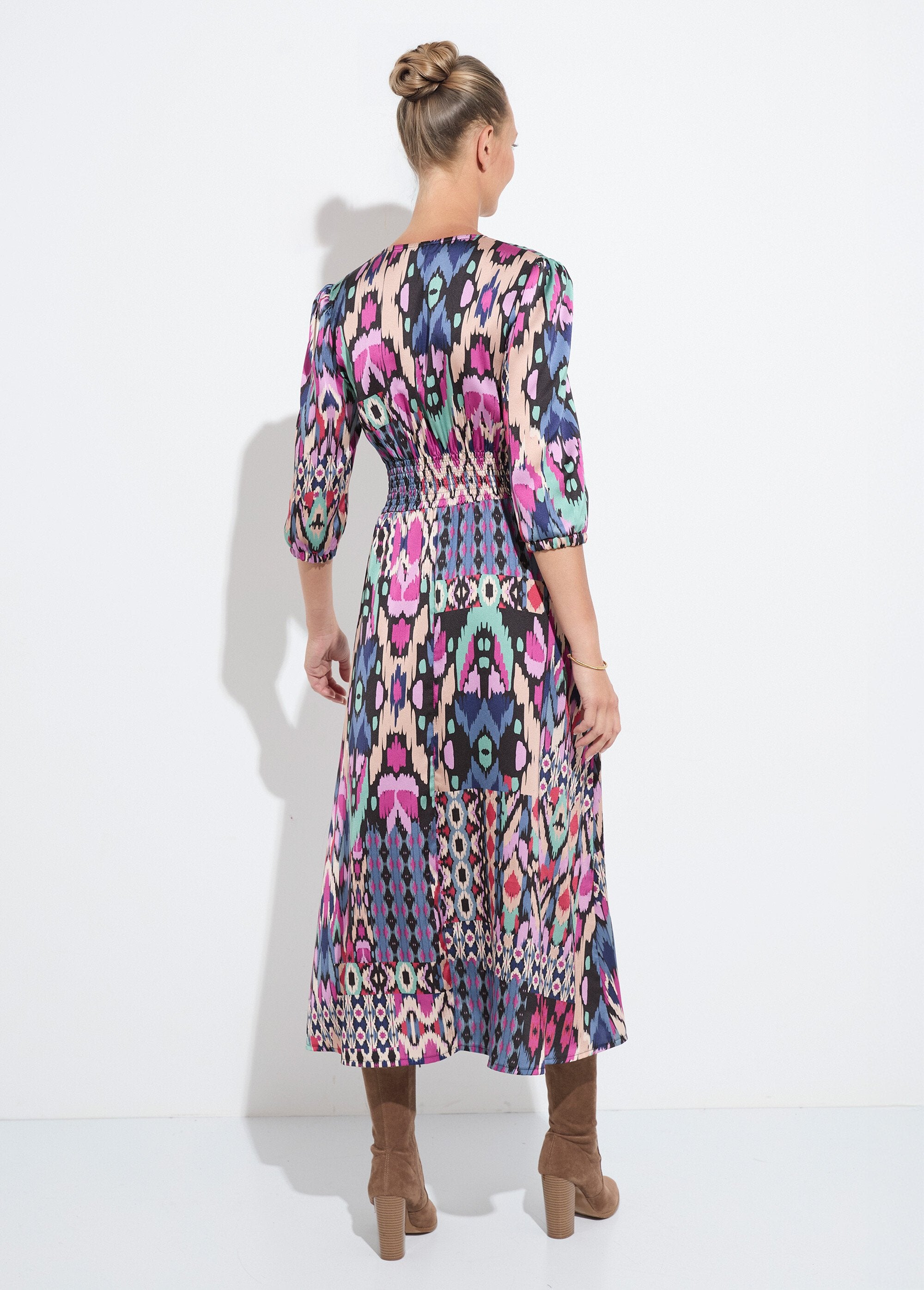 Long_satin_dress_with_ethnic_print_and_3/4_sleeves_Multicolor_DO1_slim