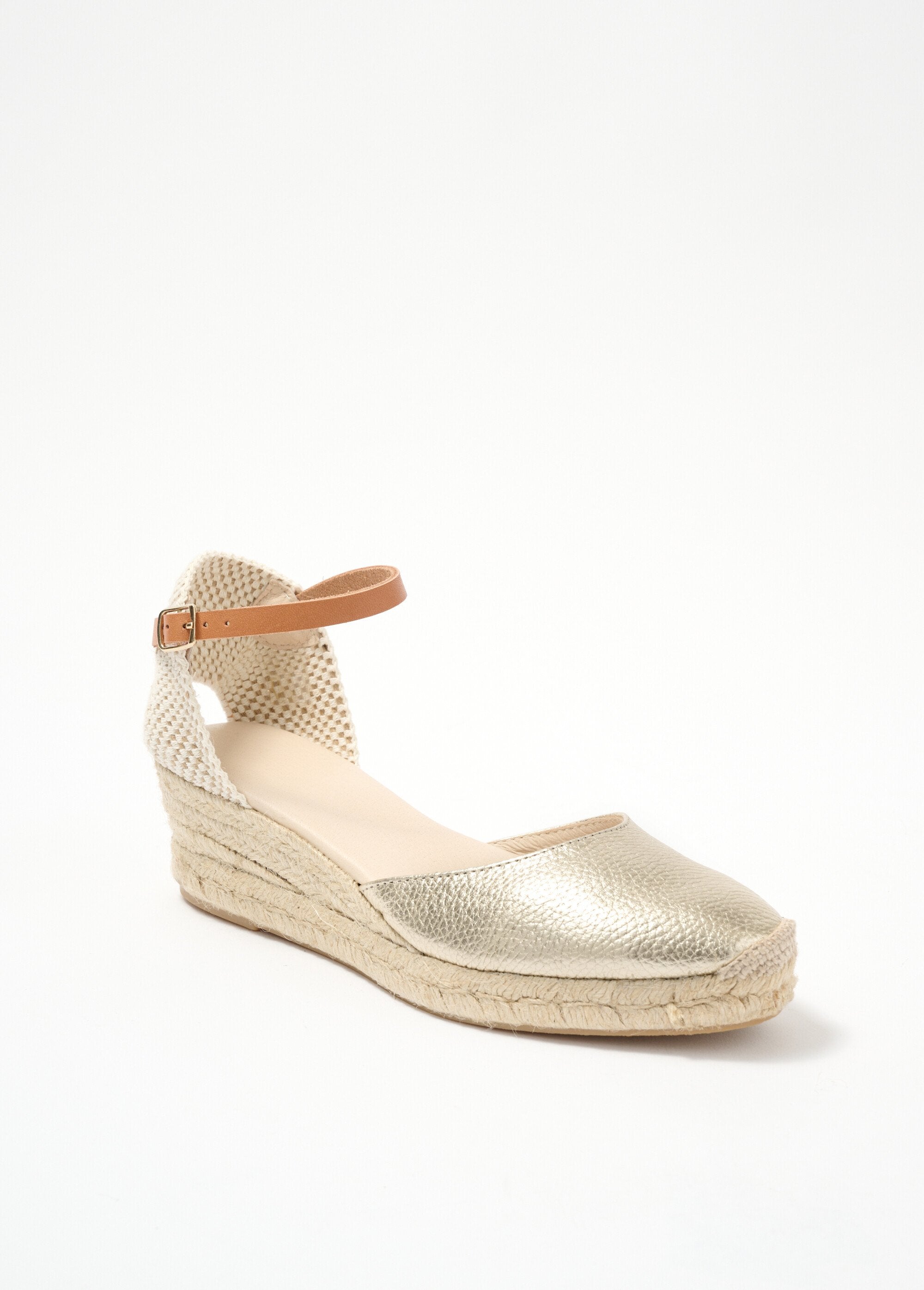 Leather and jute wedge sandals with coated heel Golden Afibel