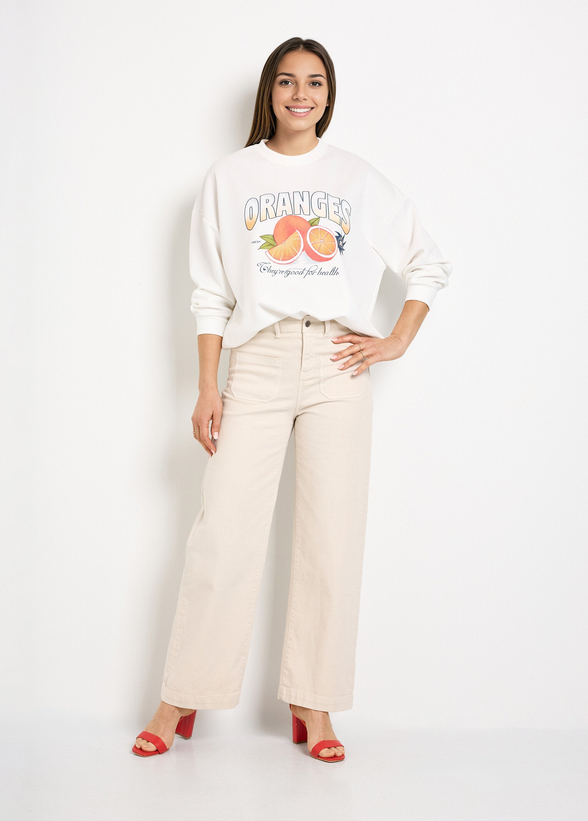 Round_neck_sweatshirt_with_orange_pattern_in_soft_knit_White_SF1_slim