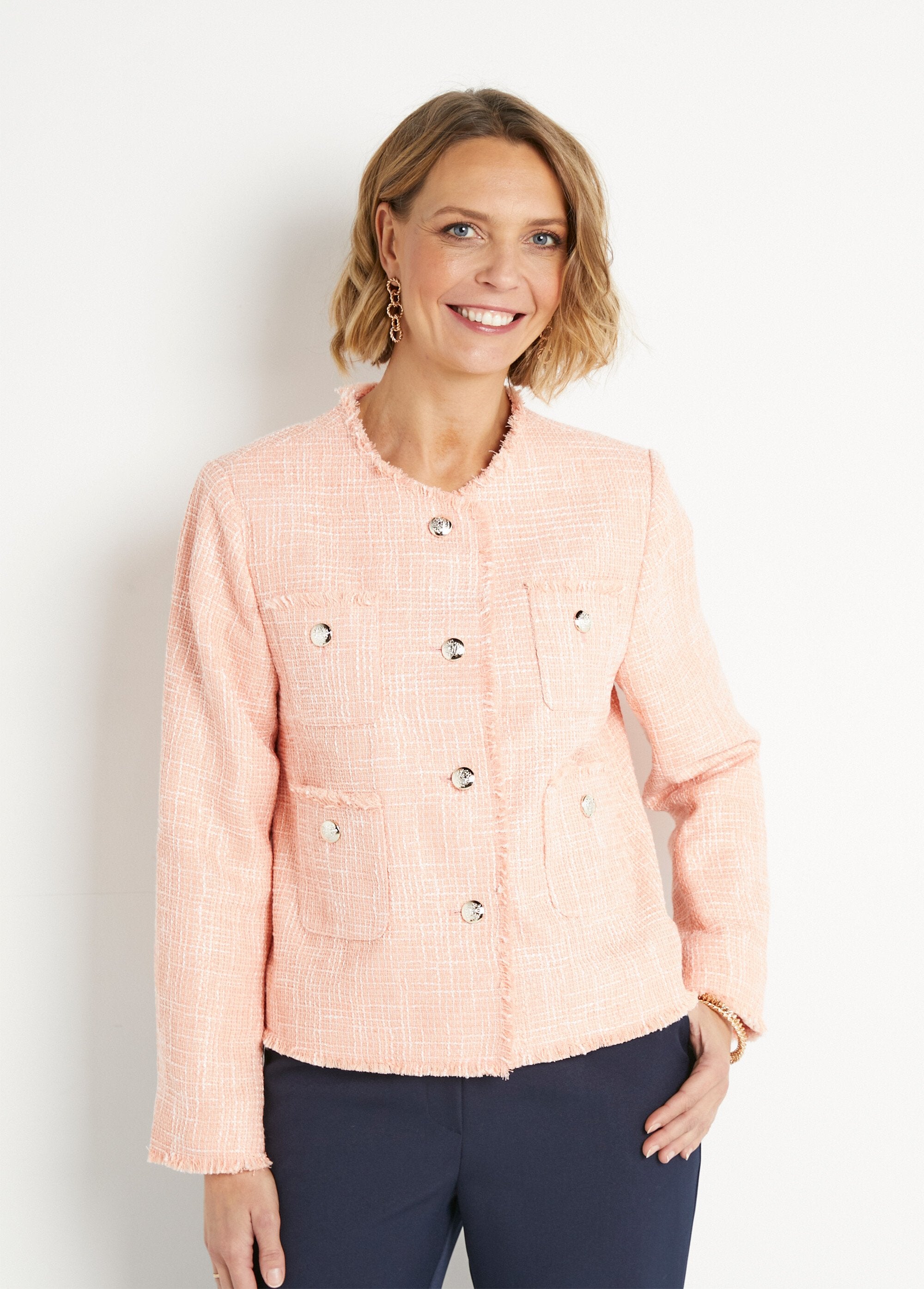 Short_buttoned_collarless_jacket_in_plain_woven_fabric_Apricot_FA1_slim