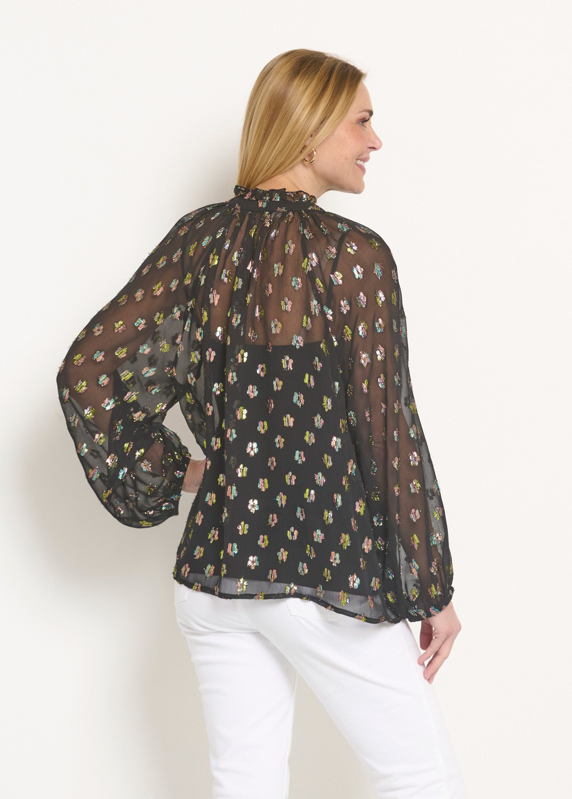 Metallic_patterned_voile_blouse_with_V-neck_Black_DO1_slim