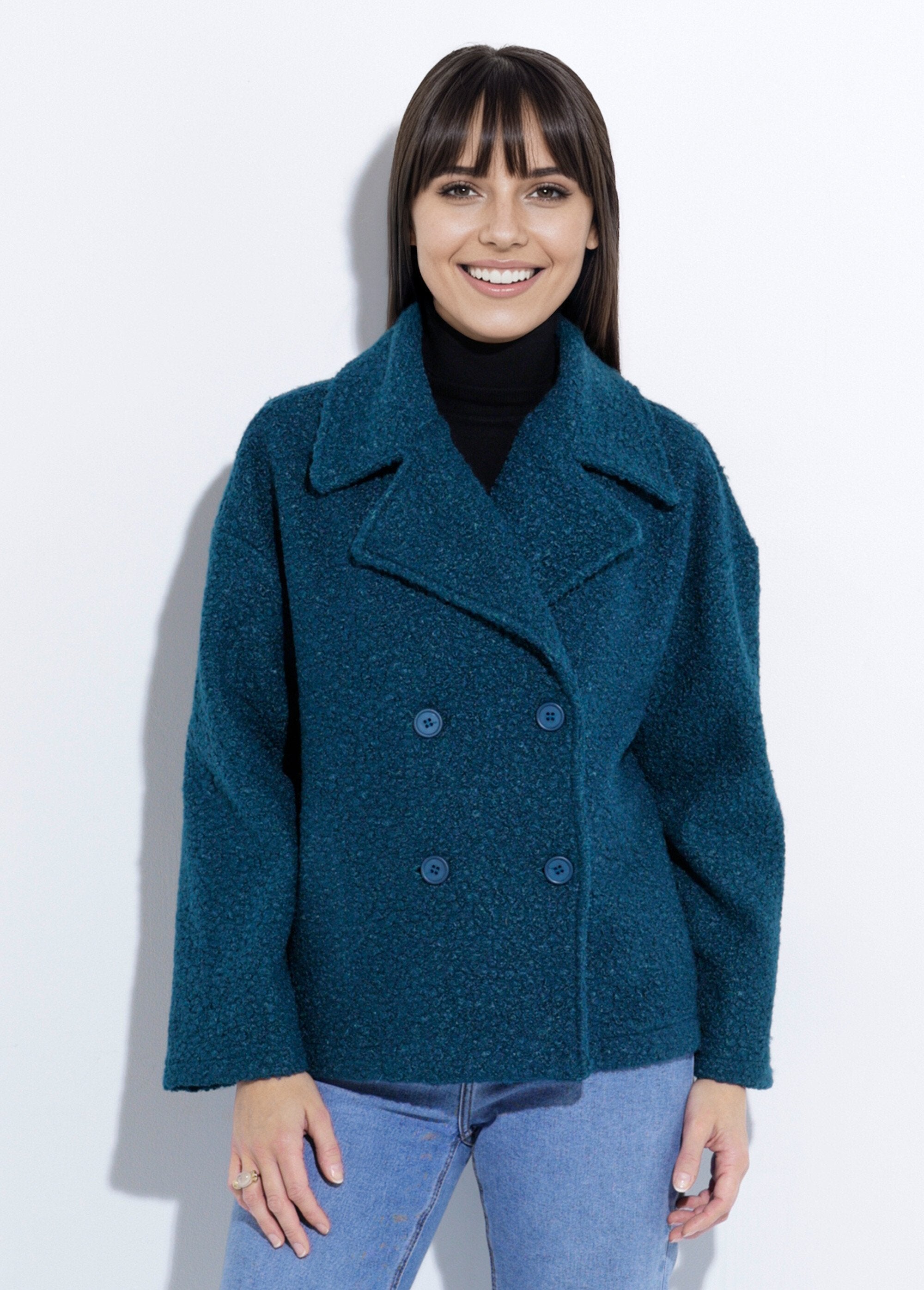 Caban_court_uni_façon_laine_bouclée_Vert_canard_FA1_slim