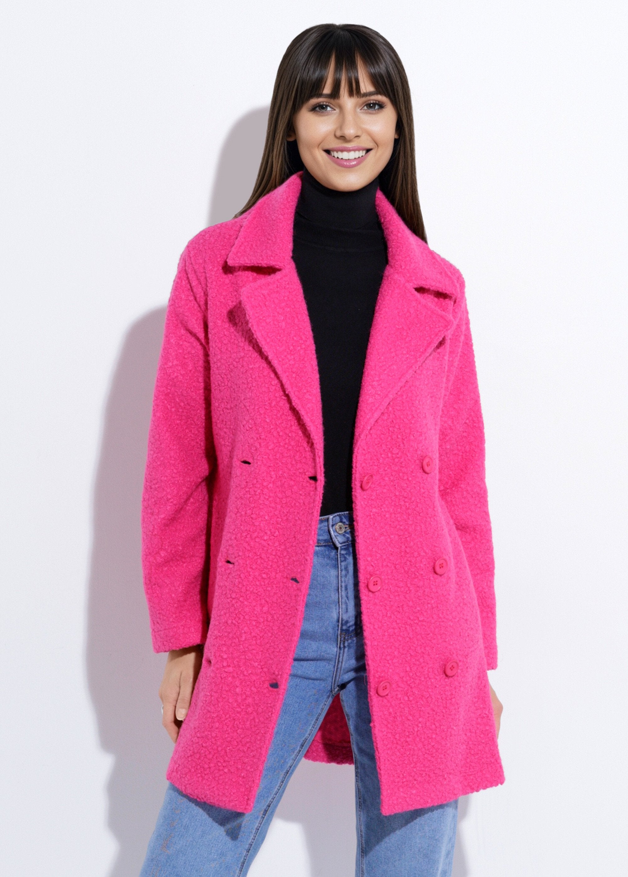 Caban_long_uni_façon_laine_bouclée_Fuschia_FA1_slim