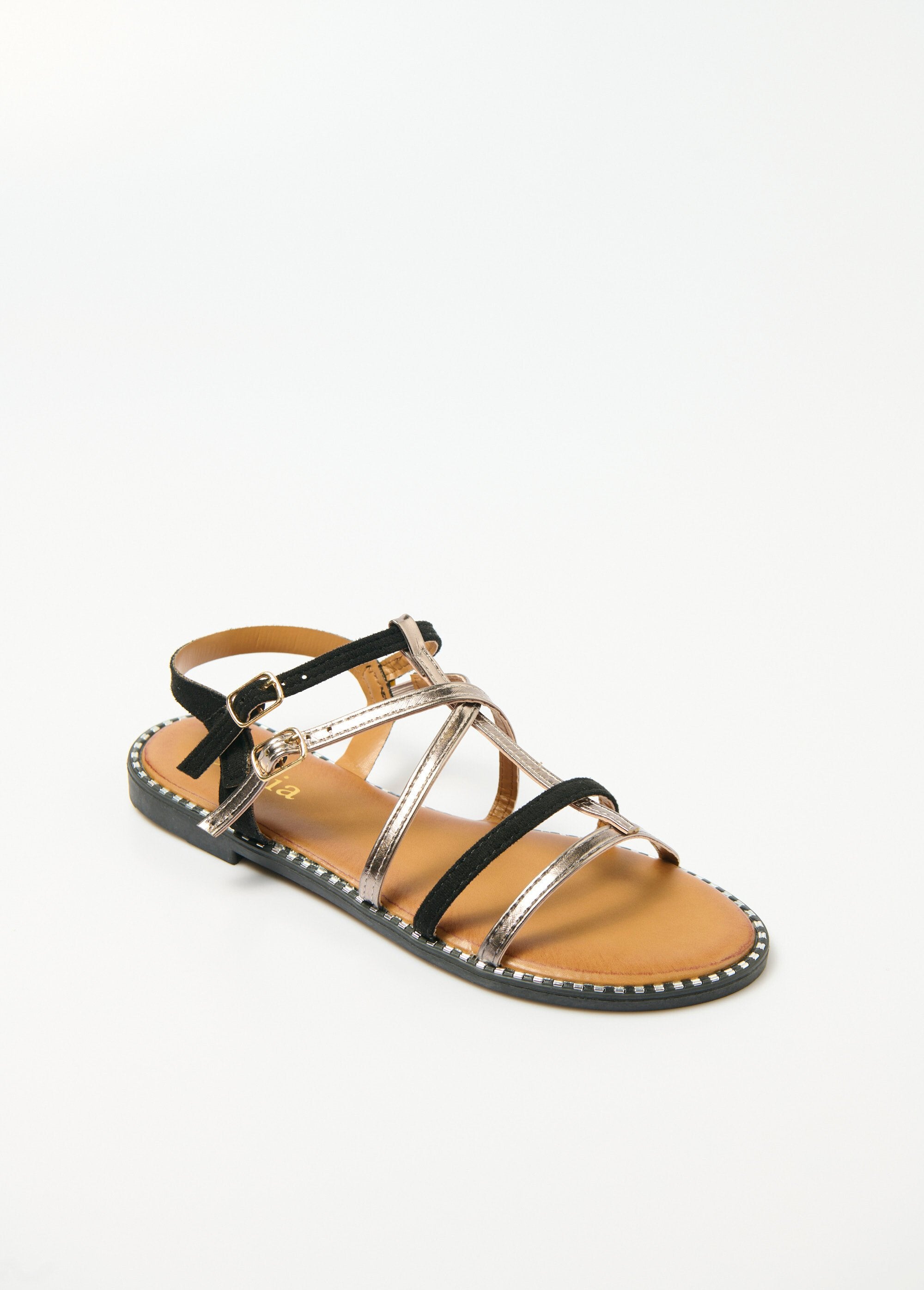 Two-material_gladiator_sandals_with_straps_Black_and_silver_FA1_slim