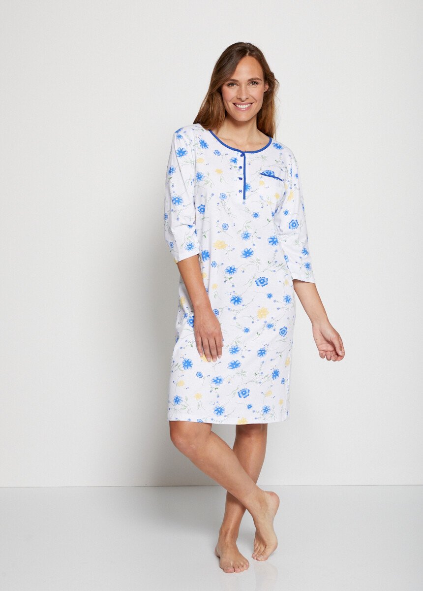 Floral_cotton_nightgown_3/4_sleeves_White_background_FA1_slim