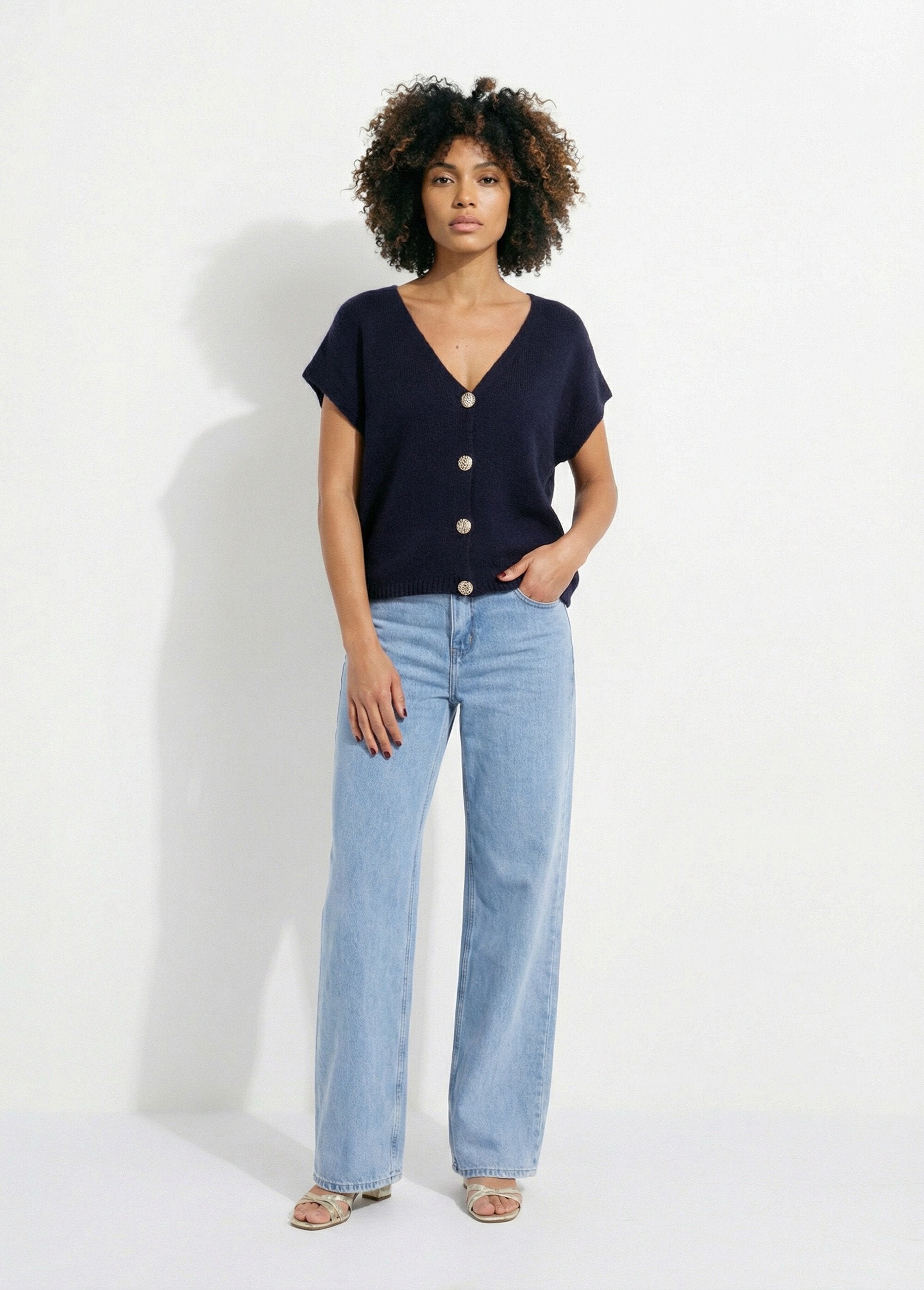 Gilet_manches_courtes_boutons_métallisés_Marine_SF1_slim