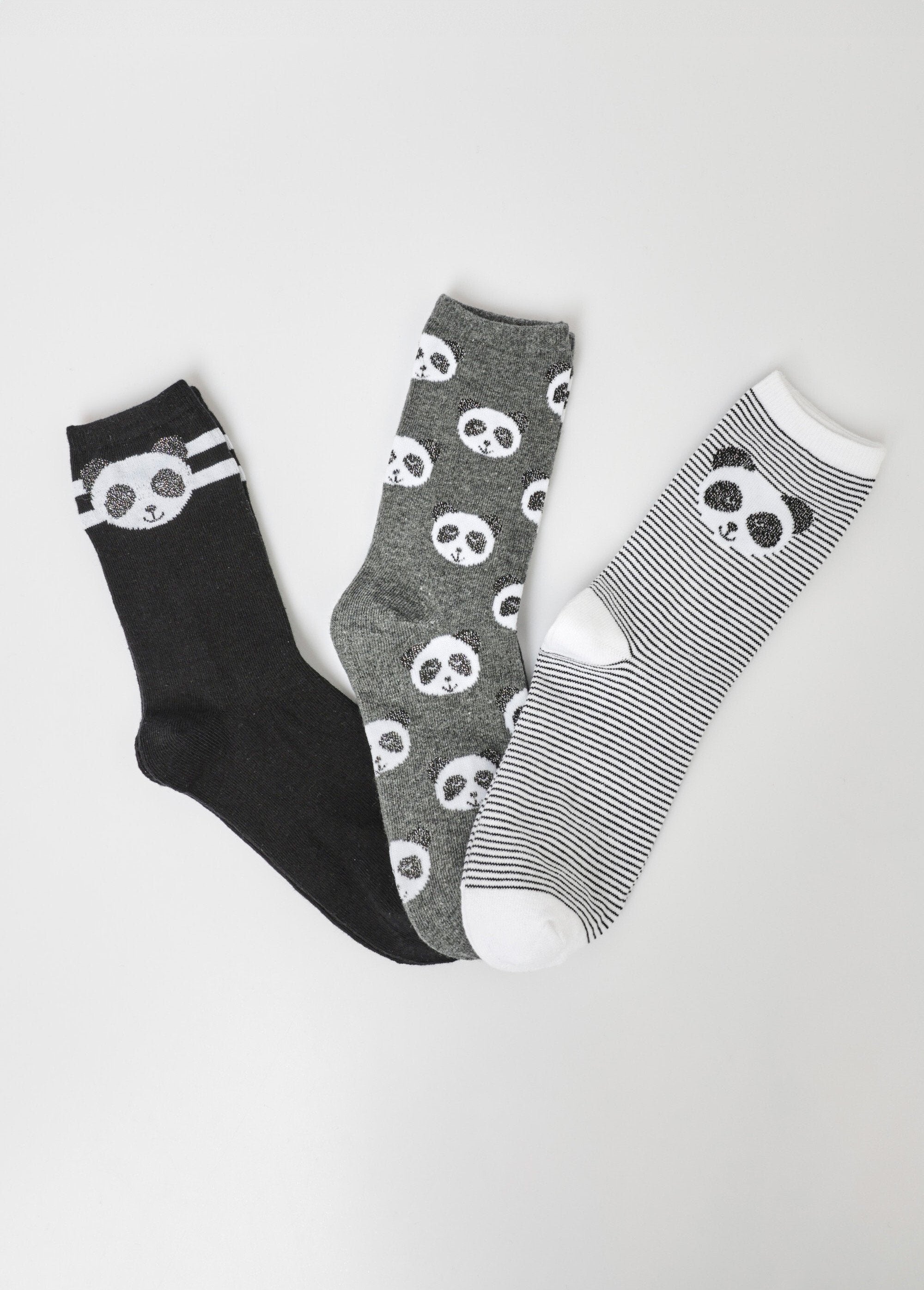 Pack_of_3_socks,_panda_theme_Gray_and_black_FA1_slim