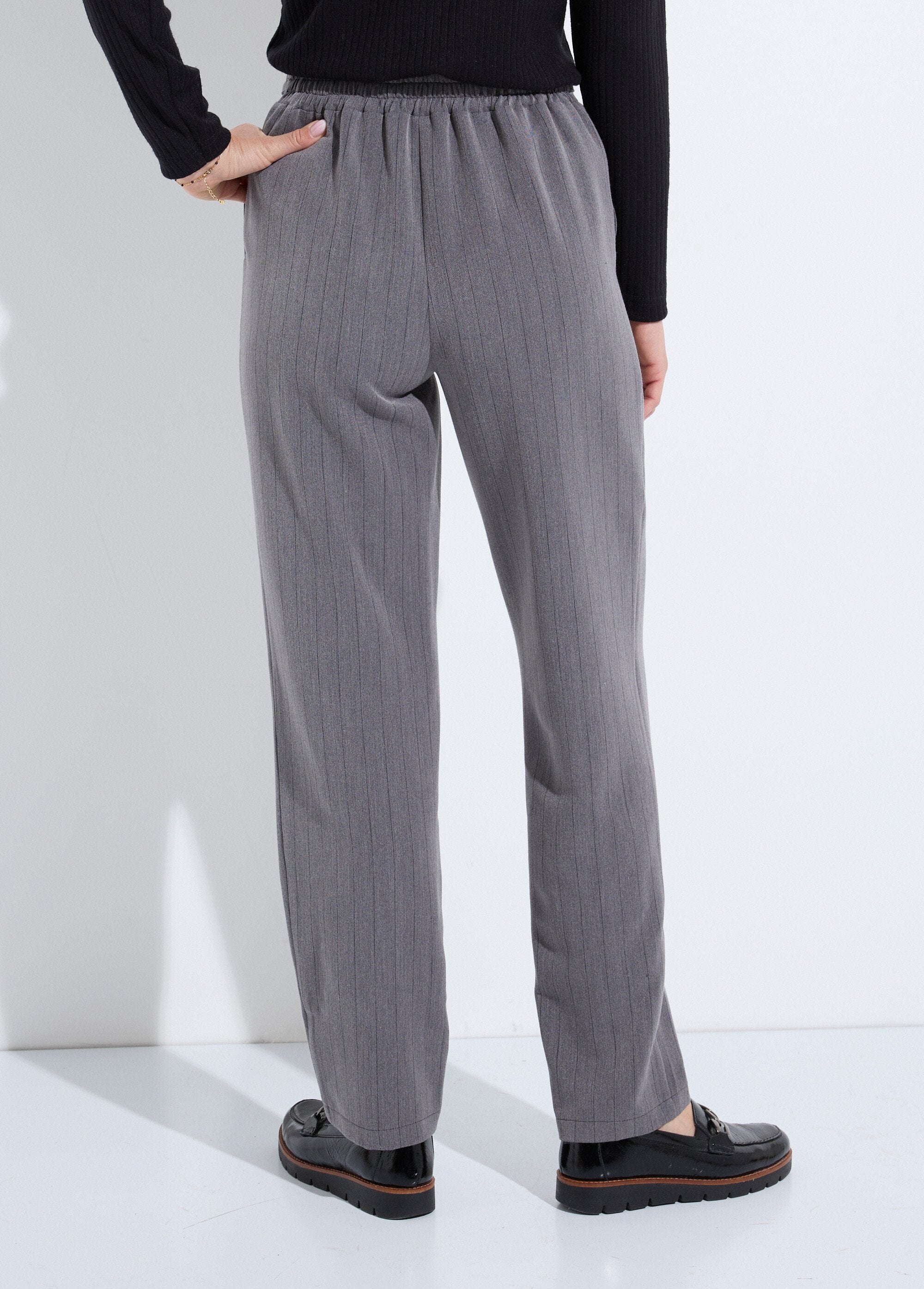 Pantalon_droit_lien_à_la_taille_3/4_élastiquée_Gris_et_noir_DO1_slim