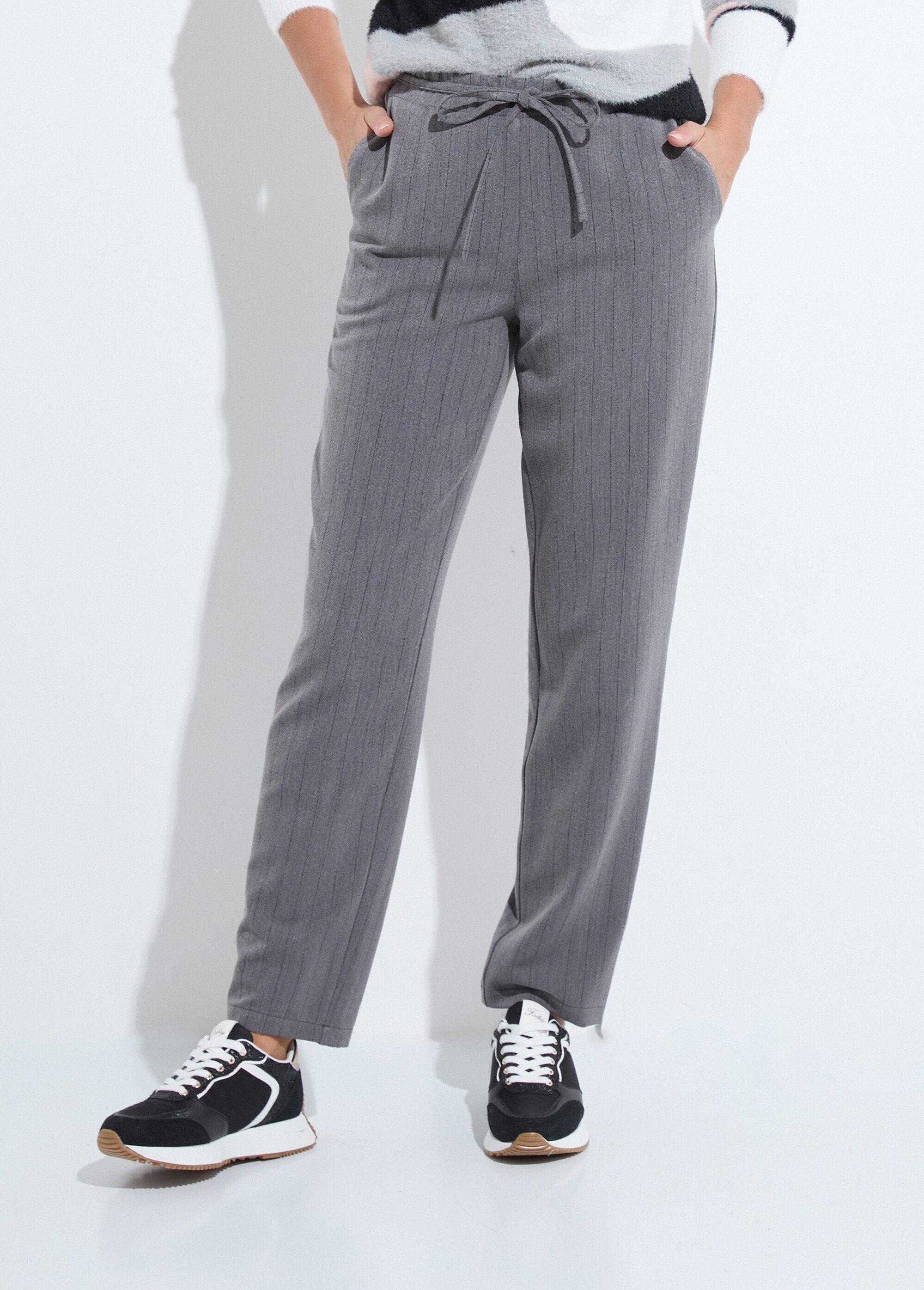 Pantalon_droit_lien_à_la_taille_3/4_élastiquée_Gris_et_noir_FA1_slim