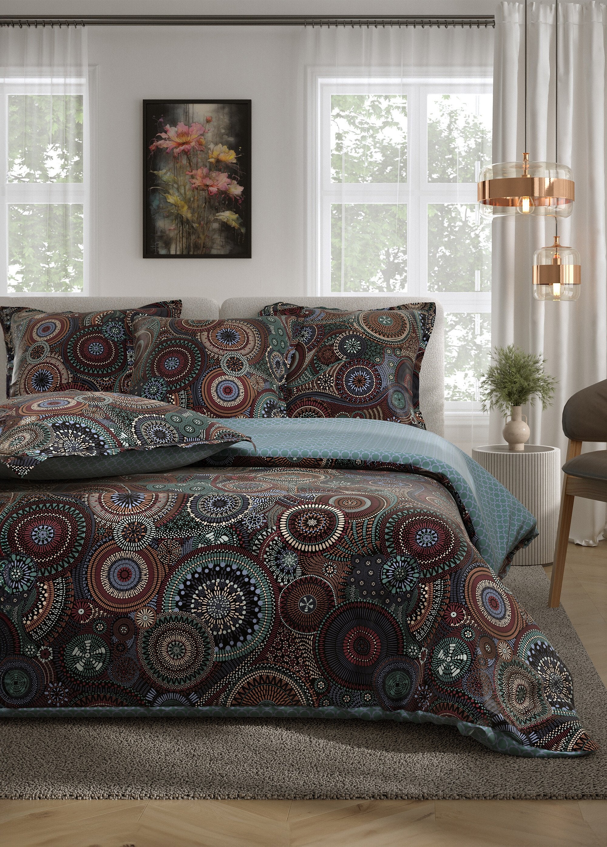 Parure_de_lit_3_pièces_percale_avec_housse_de_couette,_rosaces_Imprime_bleu_FA1_slim