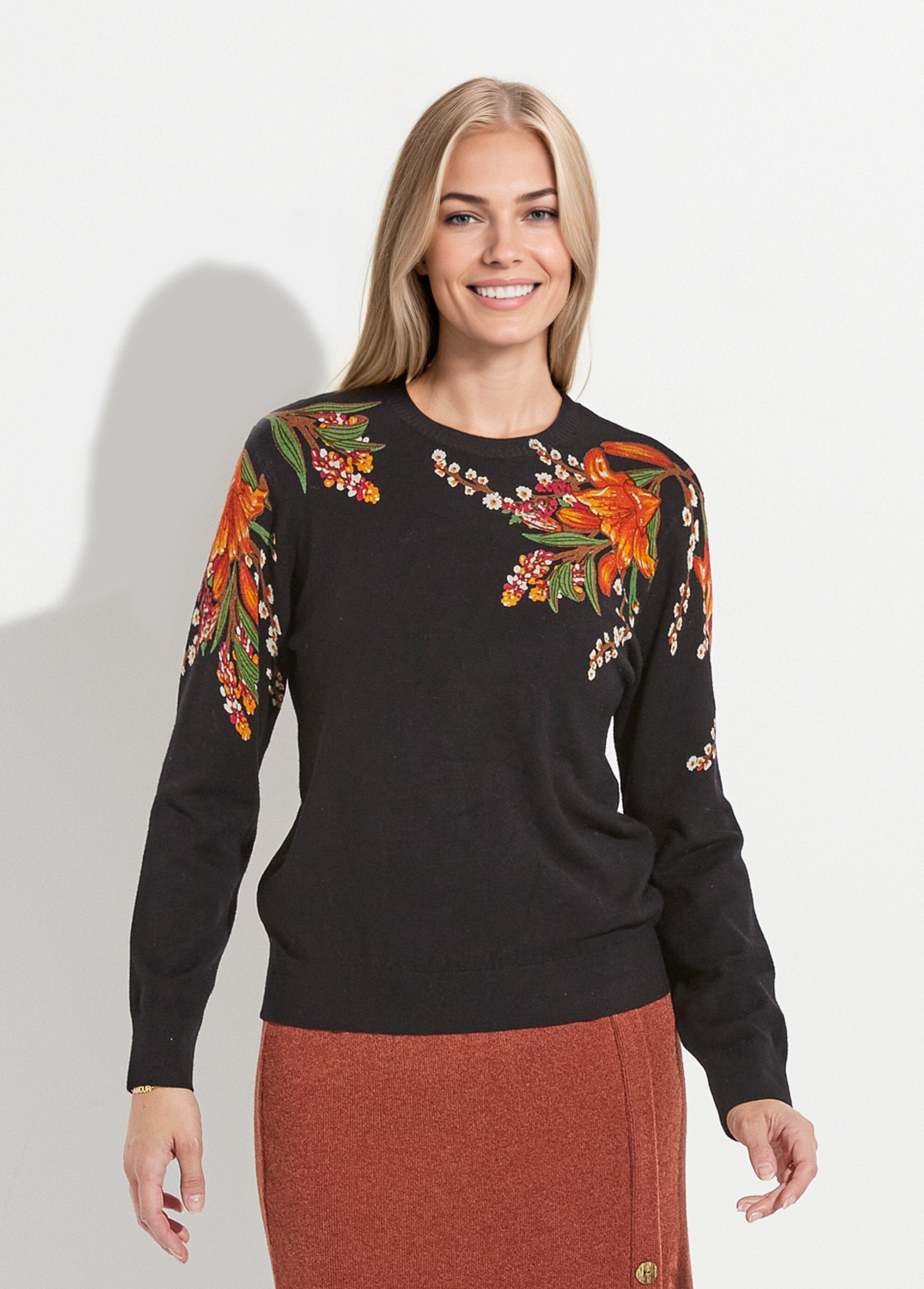 Warm_round_neck_floral_print_long_sleeve_sweater_Black_FA1_slim
