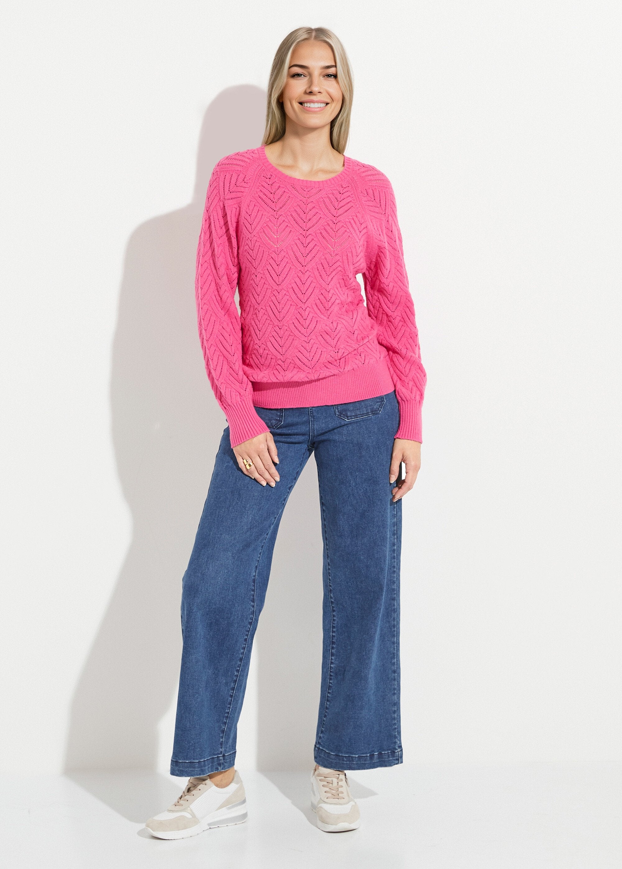 Pull_doux_court_col_rond_uni_ajouré_Rose_SF1_slim