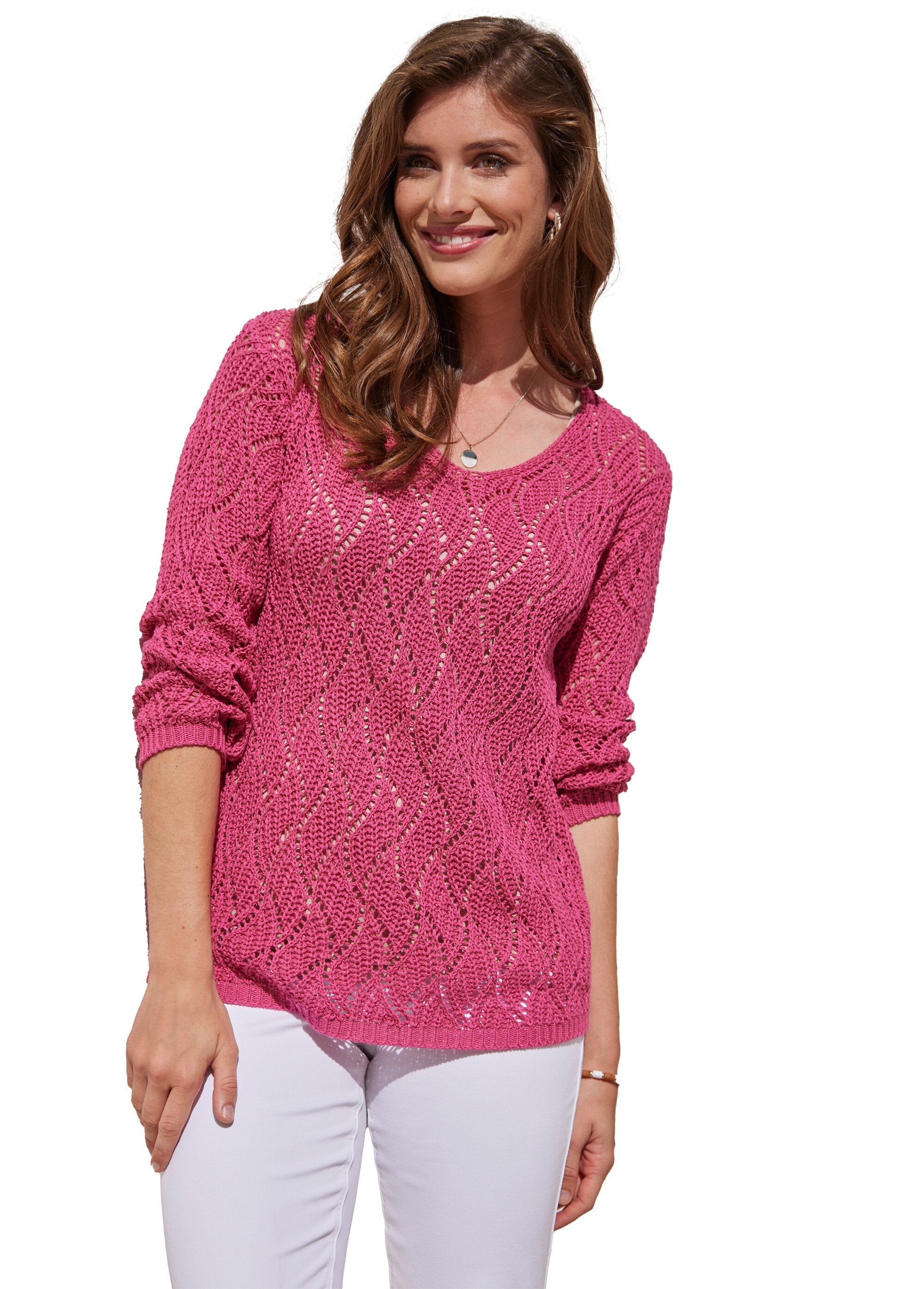 Openwork_fancy_knit_V-neck_sweater_Fuchsia_FA1_slim