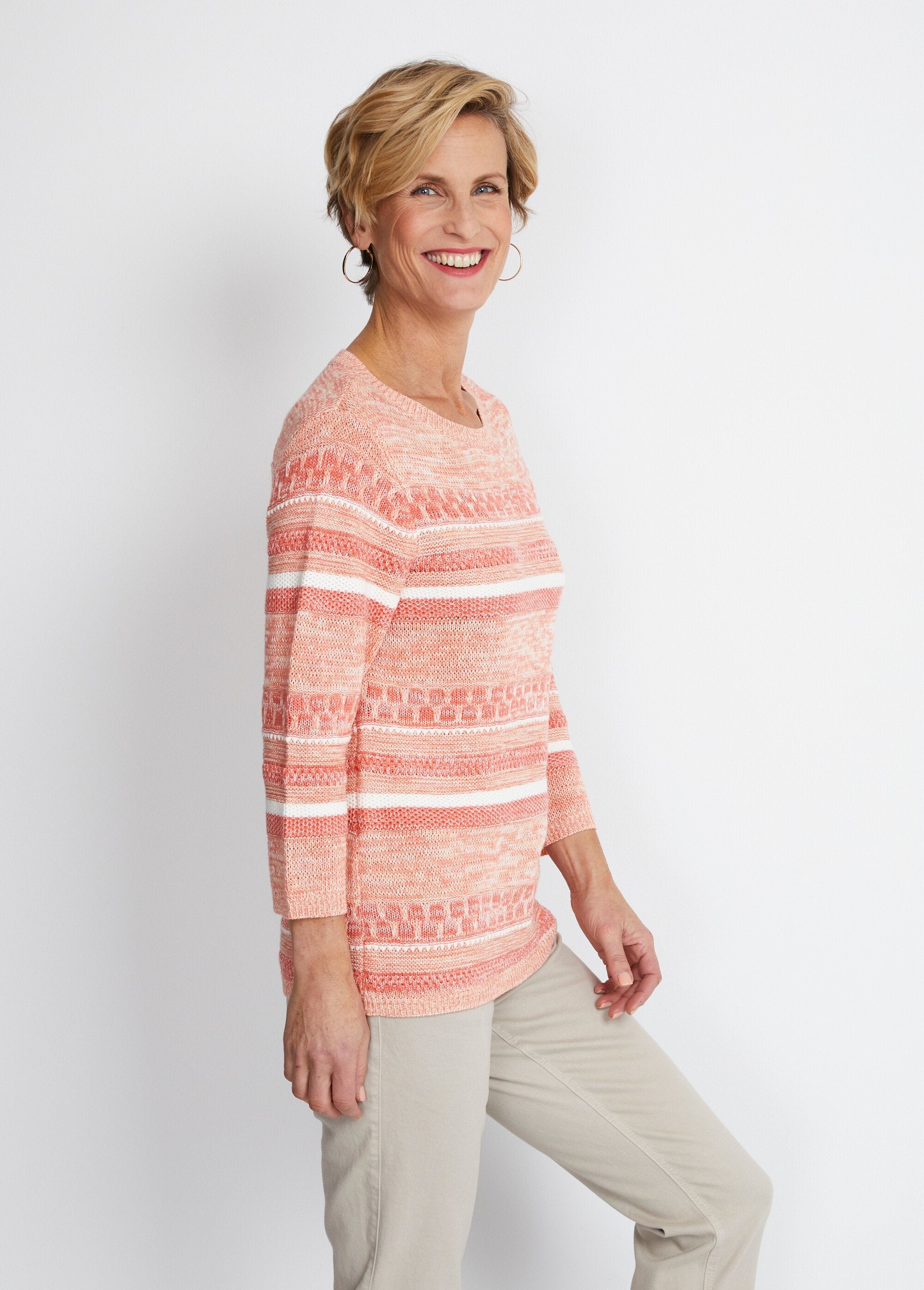 Striped_effect_3/4_sleeve_sweater_Apricot_DR1_slim