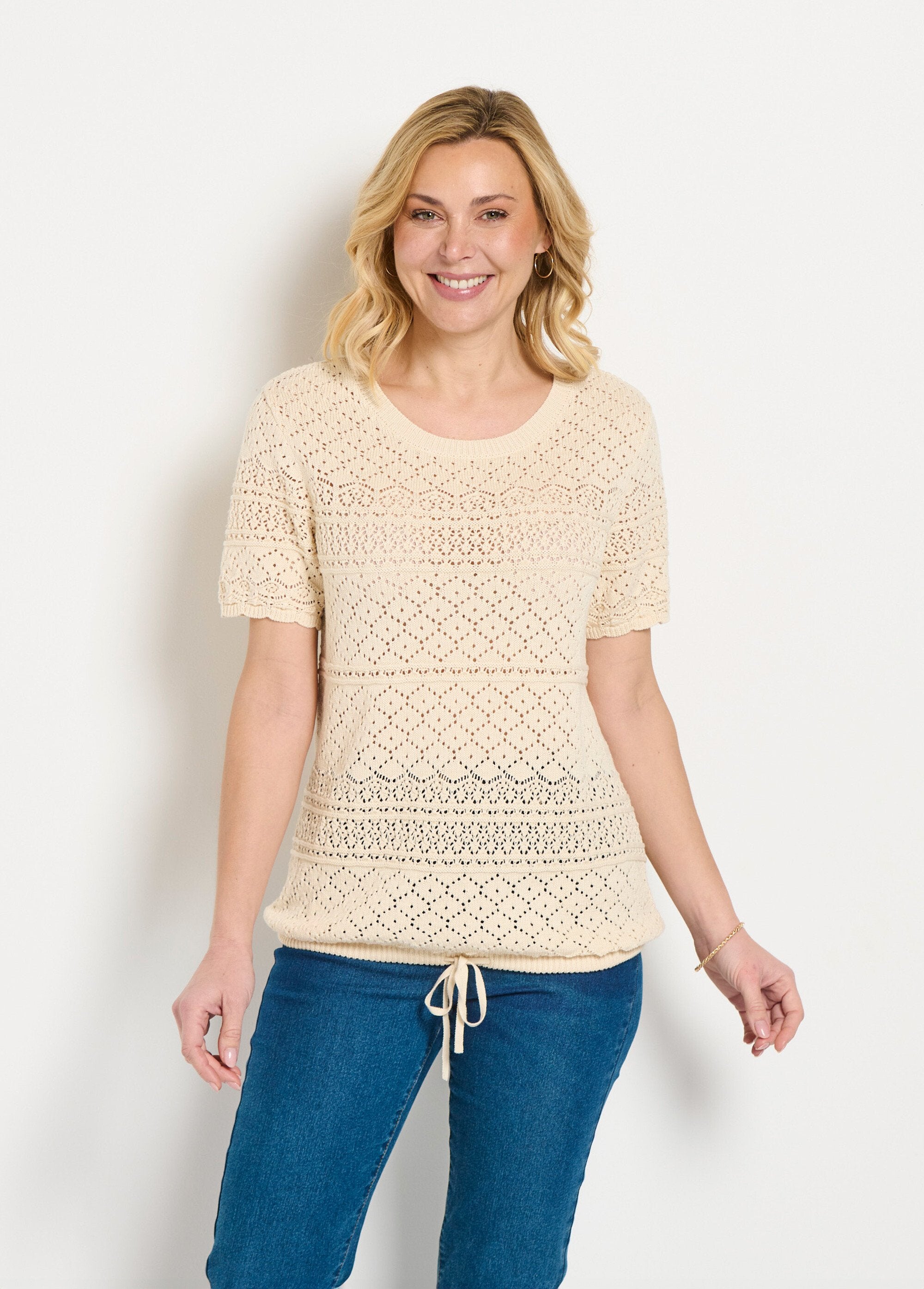Short-sleeved,_openwork,_round-neck_blouse_sweater_String_FA1_slim