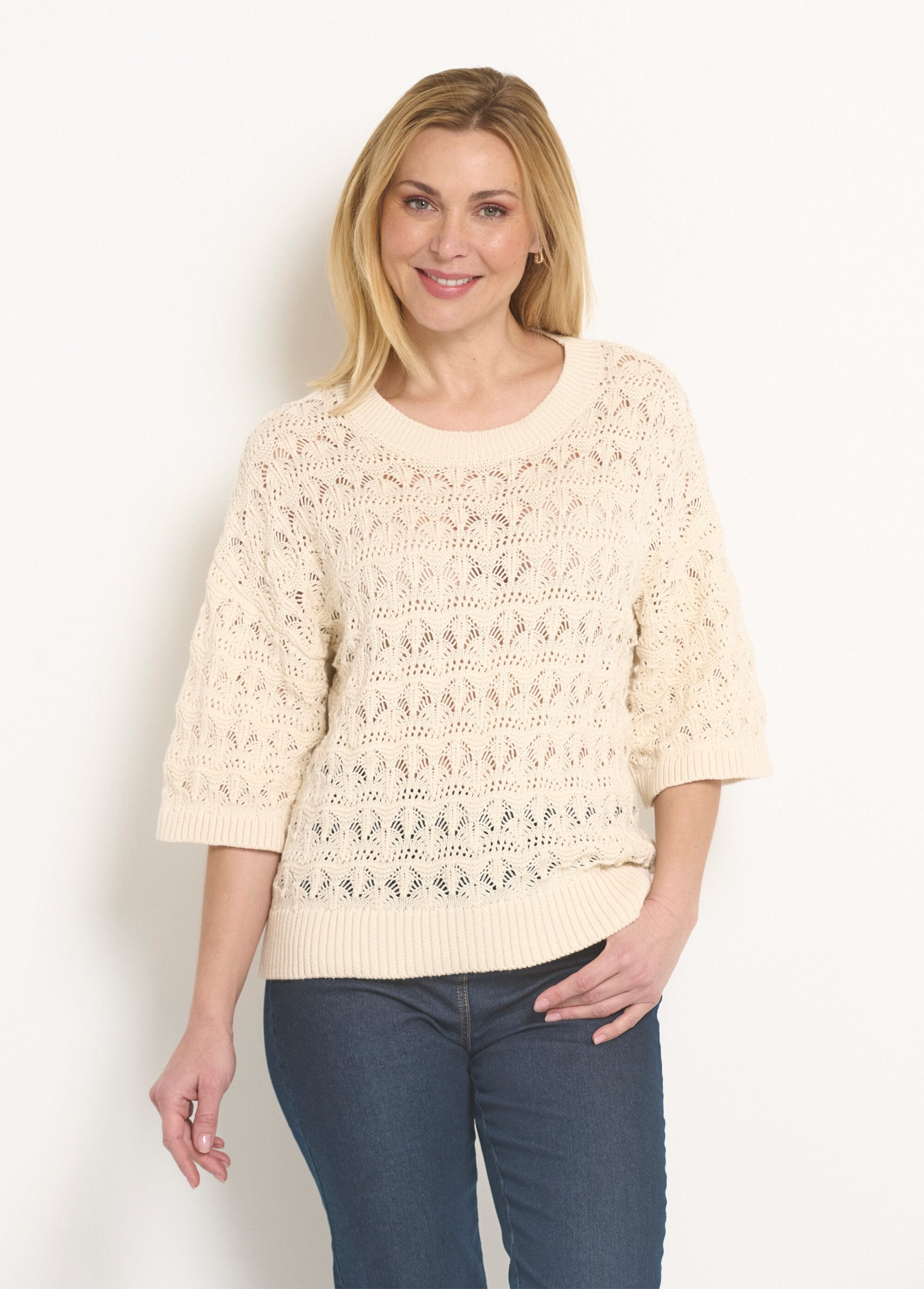 Short-sleeved_openwork_knit_sweater_Ecru_FA1_slim