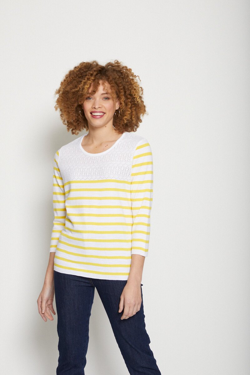 Striped_sweater_with_openwork_knit_round_neck_Yellow_stripe_FA1_slim