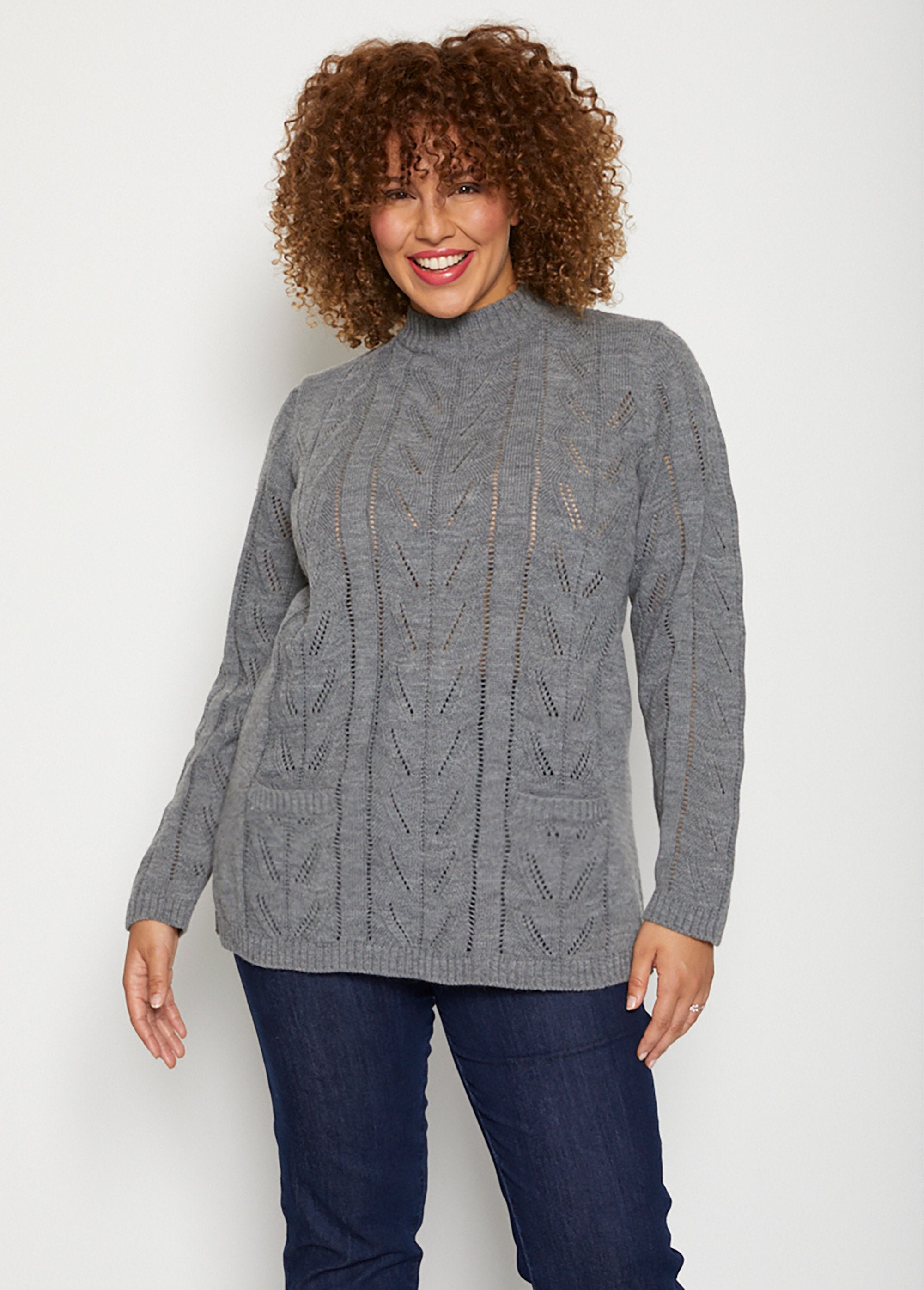Openwork_knit_high_neck_tunic_sweater_Gray_FA1_curvy