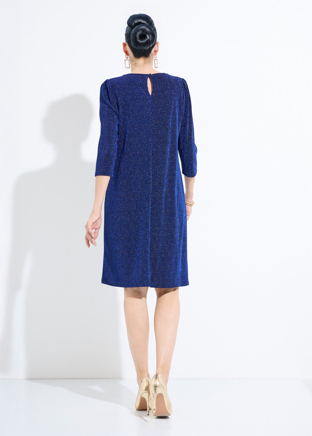 Short Straight Dress In Shiny Metallic Knit Blue Afibel short-straight-dress-in-shiny-metallic-knit-blue-afibel