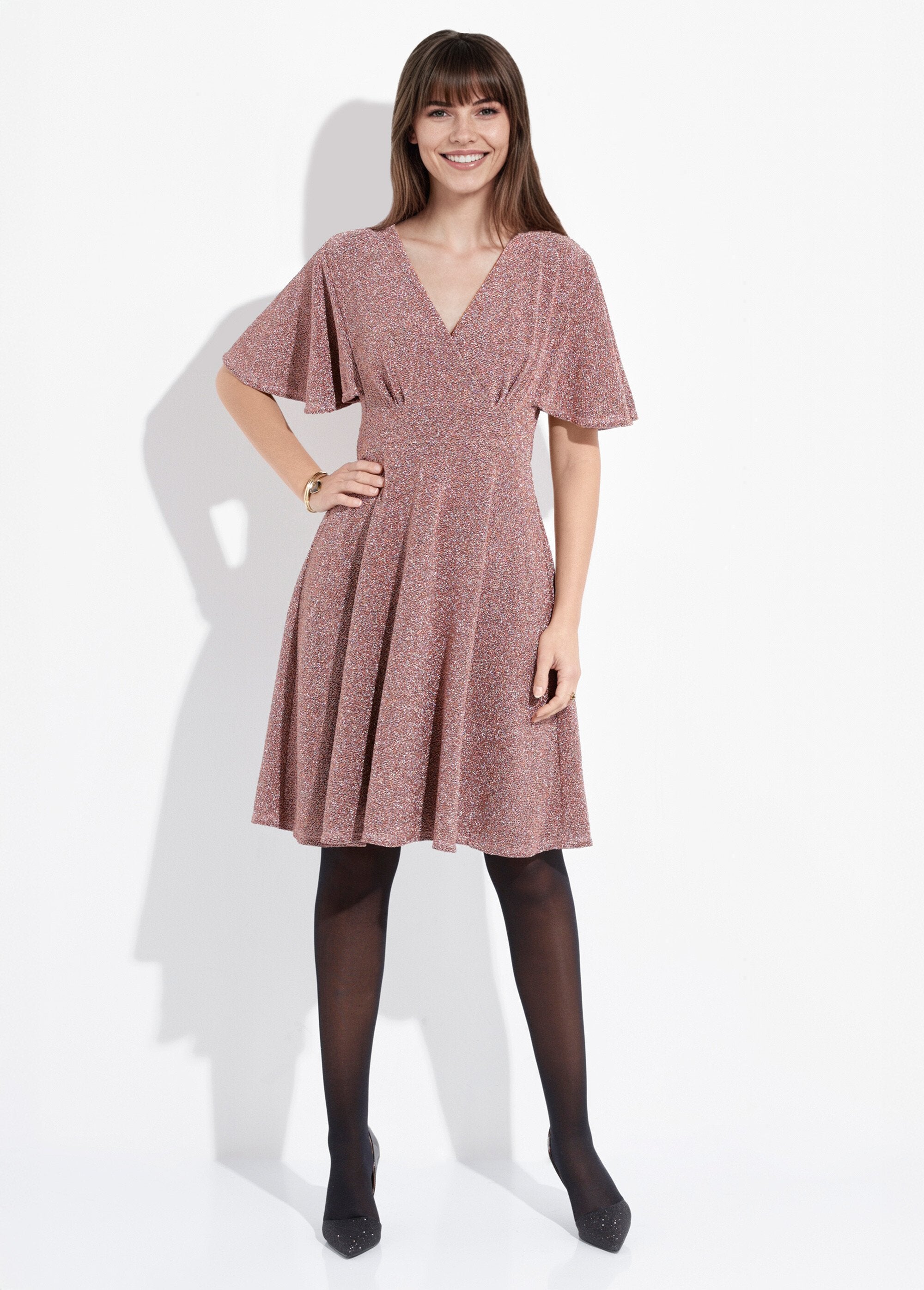 Metallic_knit_V-neck_flared_dress_Copper_FA1_slim