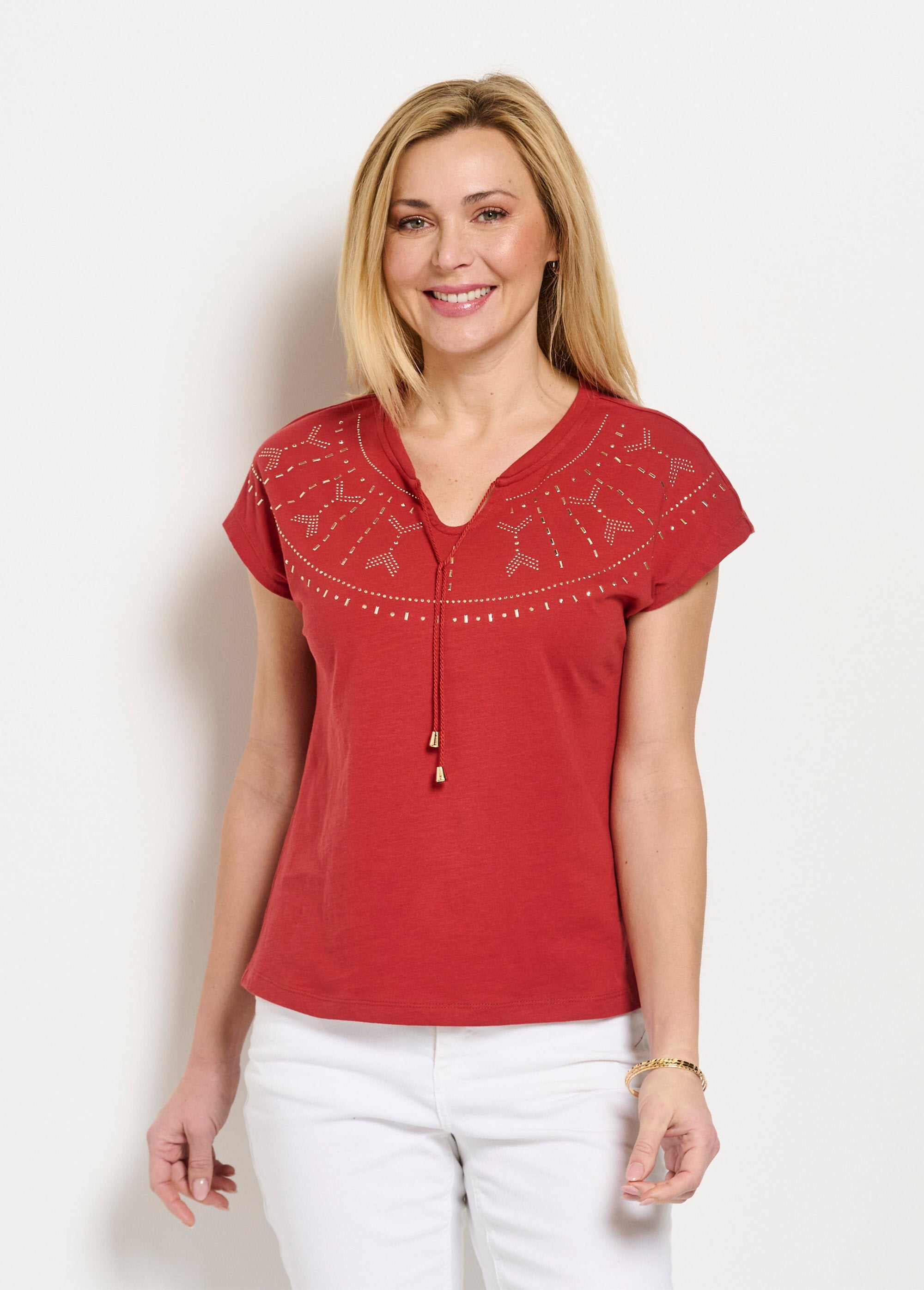 Plain_studded_short_t-shirt_with_flamed_knit_Paprika_FA1_slim