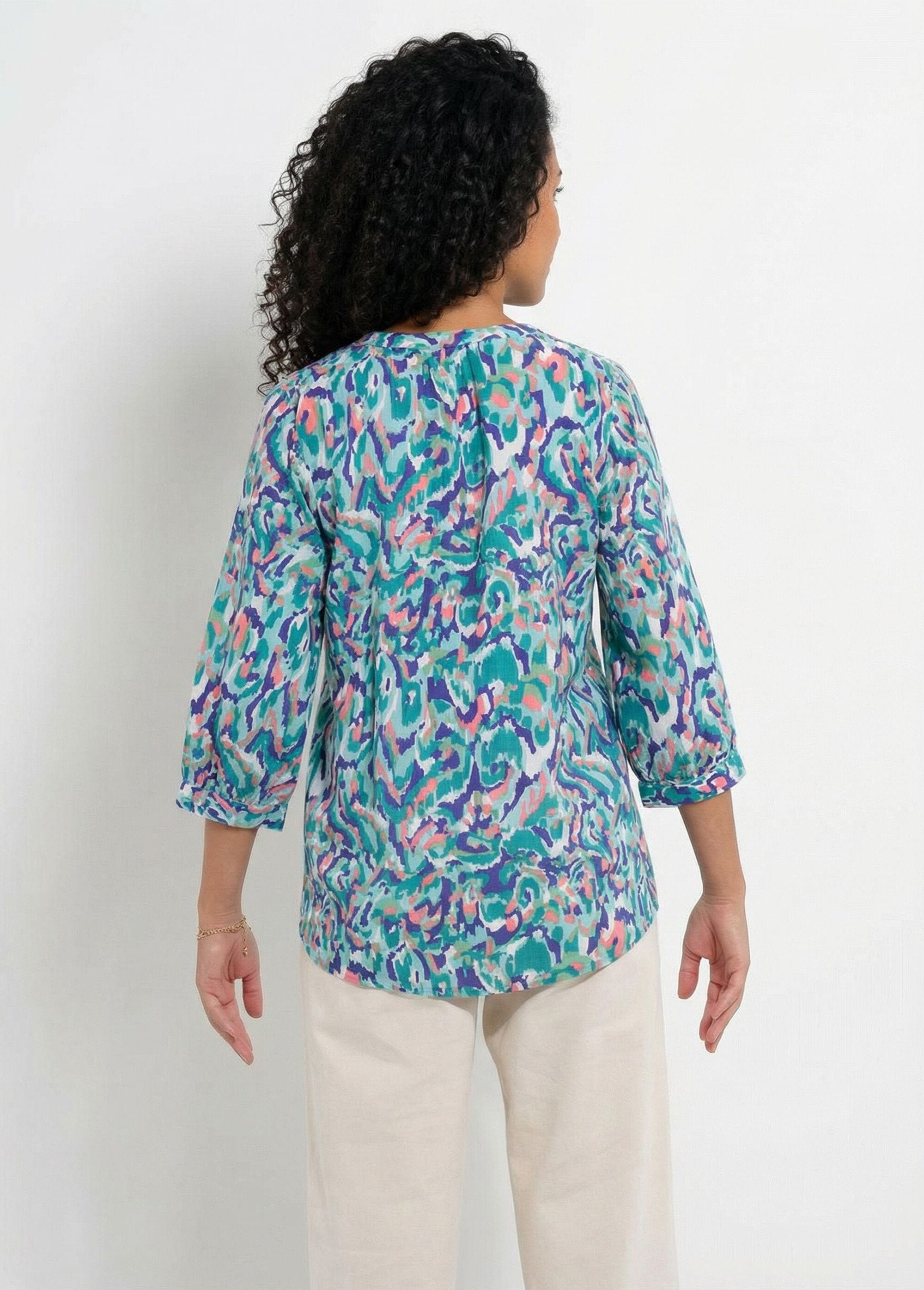 Loose_long_printed_tunic_with_3/4_sleeves_Green_print_DO1_slim