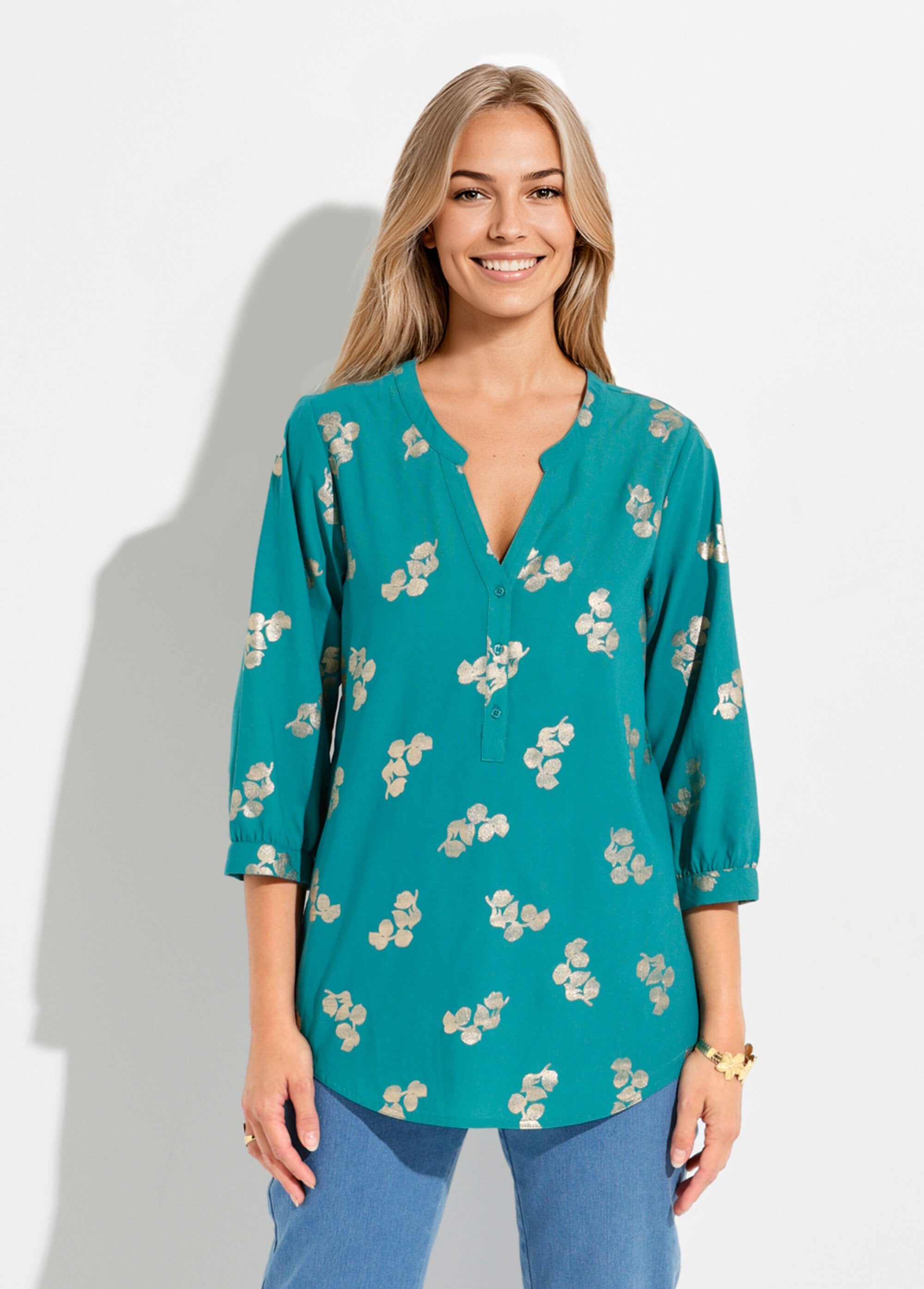 Loose-fitting_button-down_tunic_with_3/4-length_sleeves_Green_FA1_slim